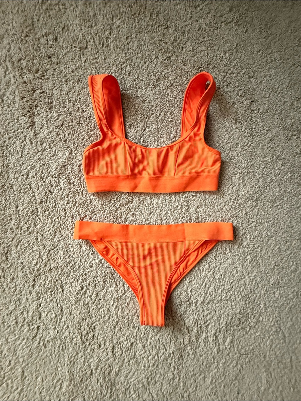 Frankie's Bikinis Orange Ribbed Crop Bikini Top